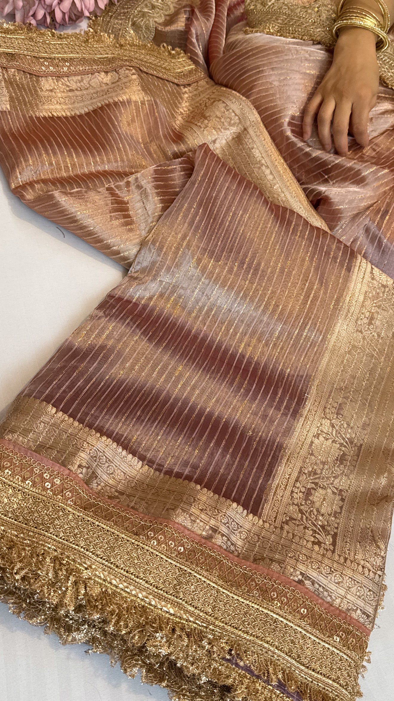 Maharani rang birangi tissue silk zari striped kadhwa saree