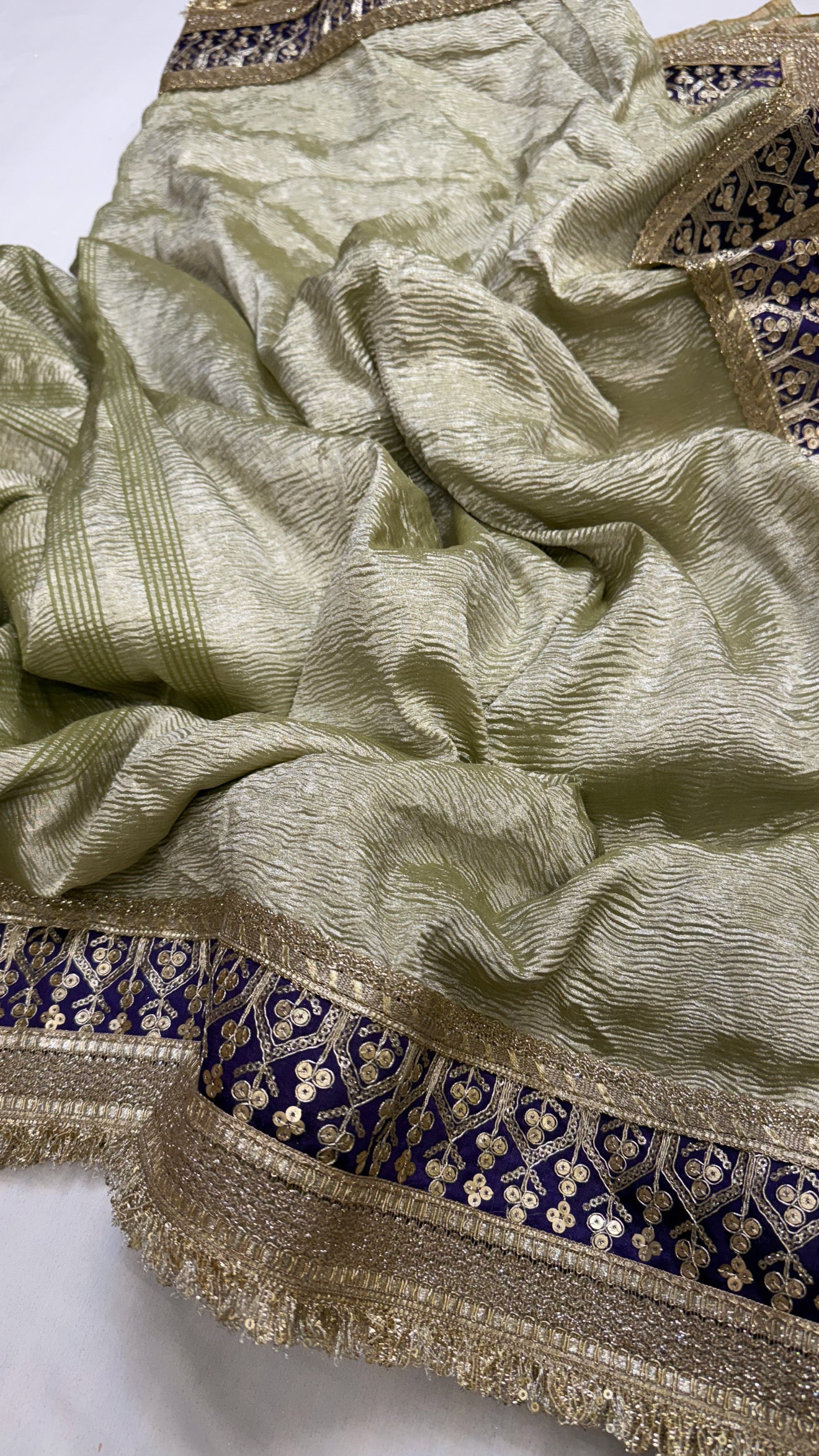 Moonga crushed tissue silk mint green saree