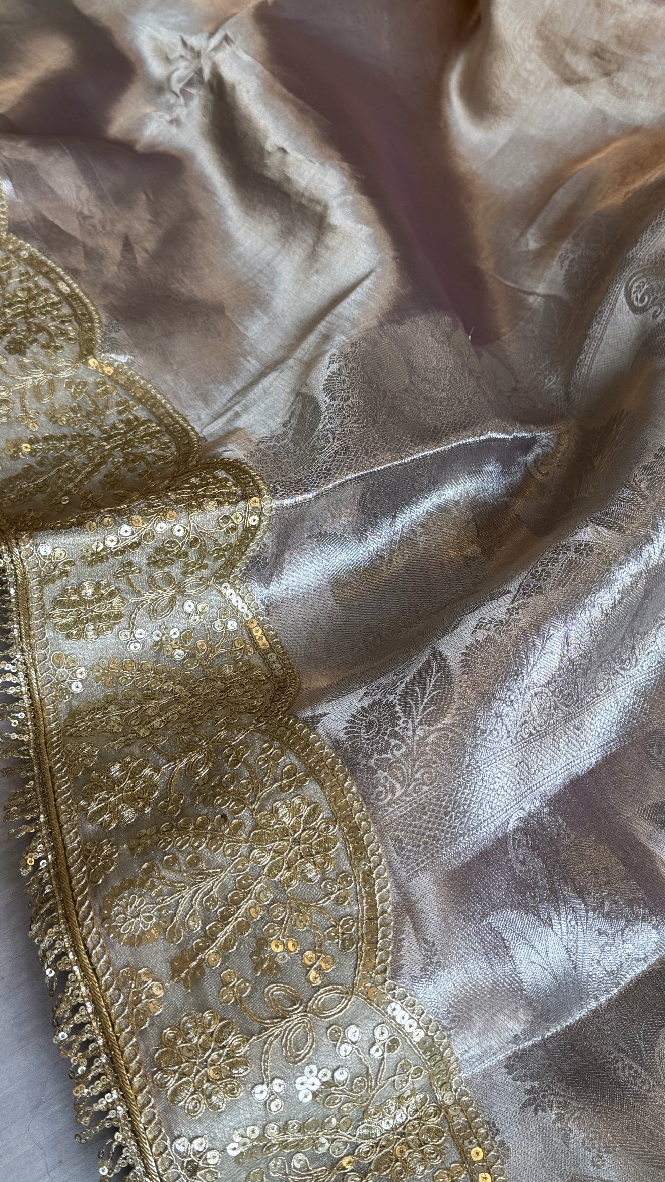 Earthy shades of rang birangi maharani tissue silk kadhwa saree
