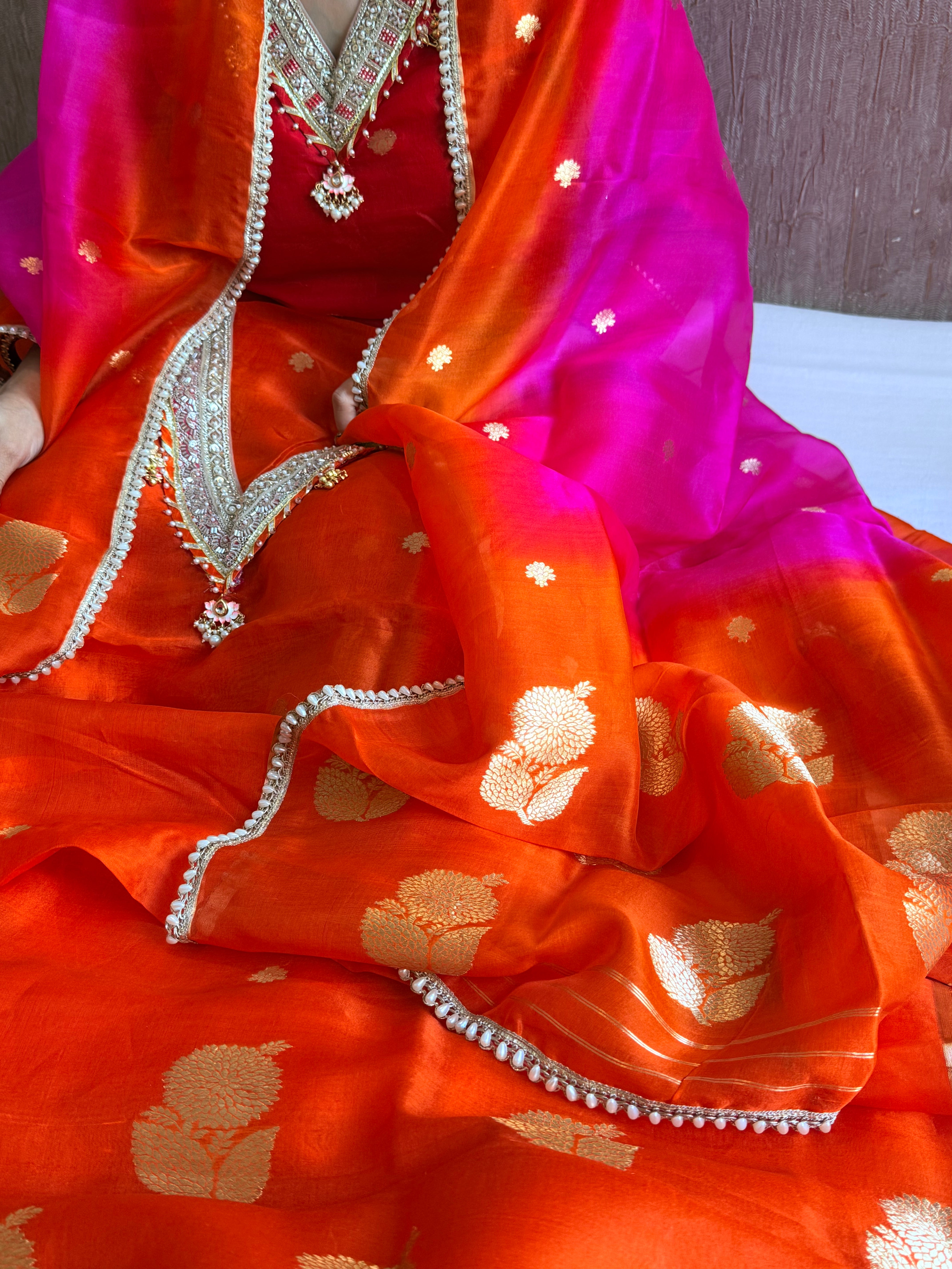 Punjabi kudi edit - Banarasi kora silk ghungroo and gotapatti suit sets
