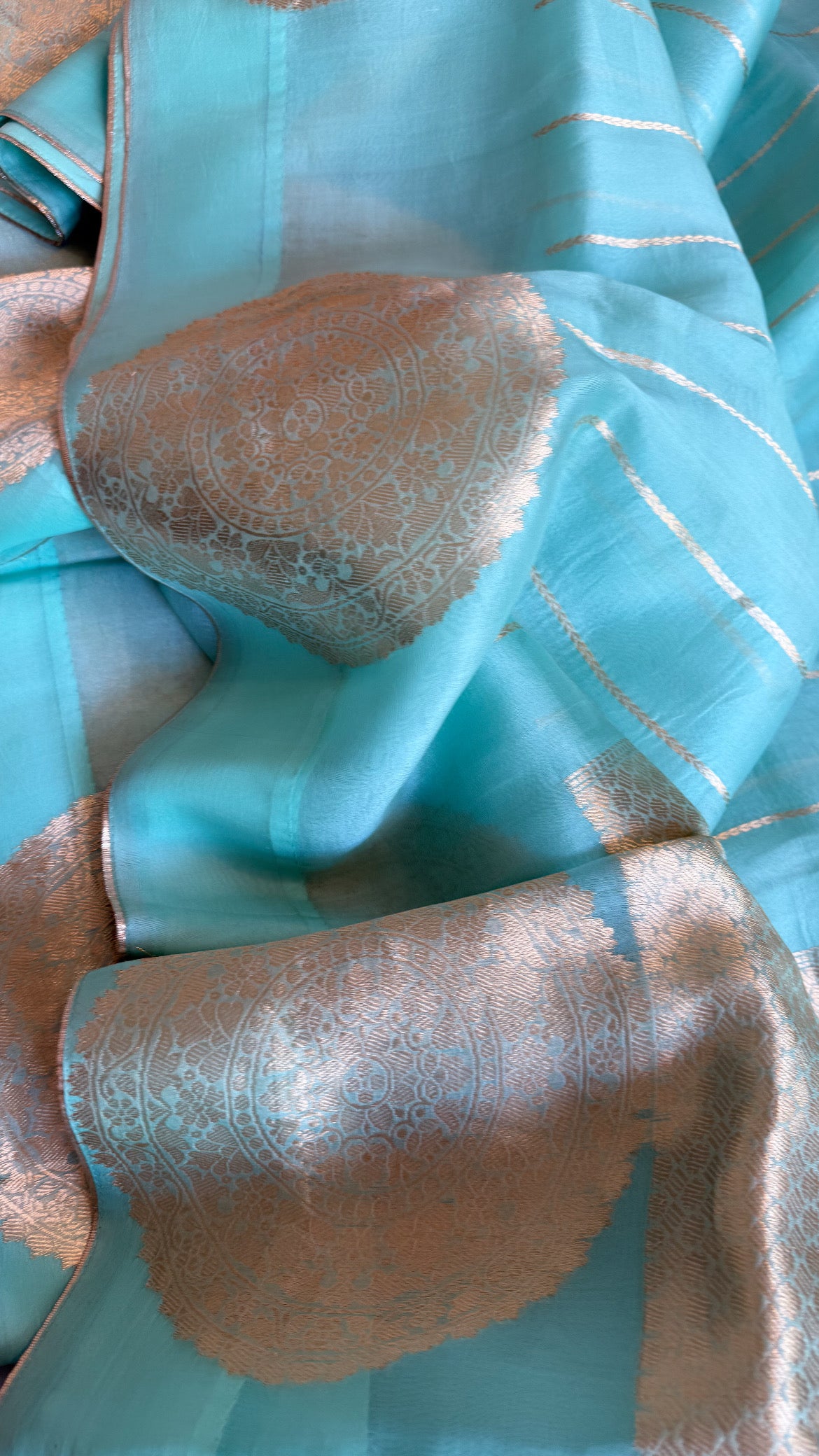 Blush blue kora silk banarasi border kadhwa saree