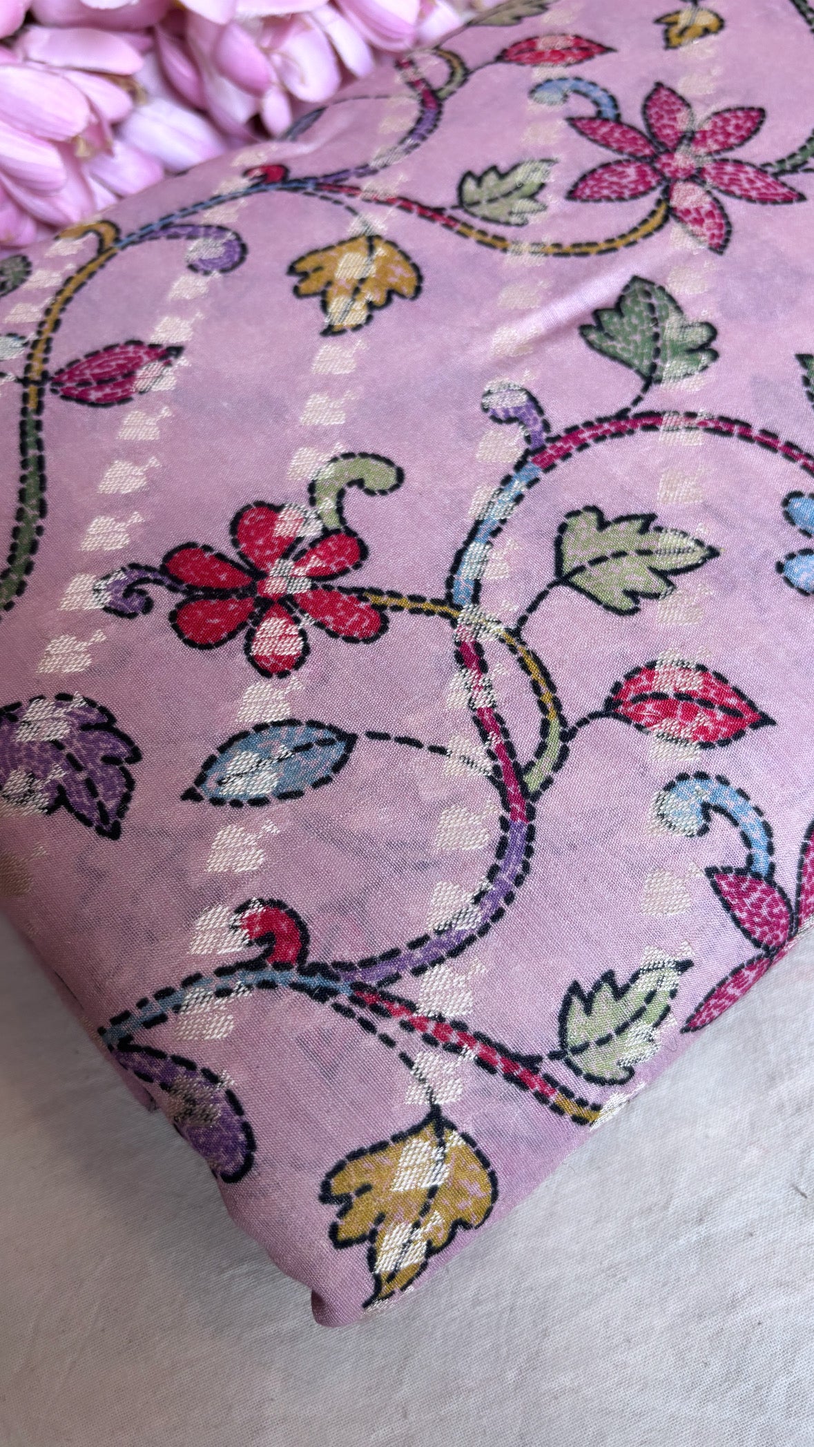 Printed chiniya silk kadhwa fabric