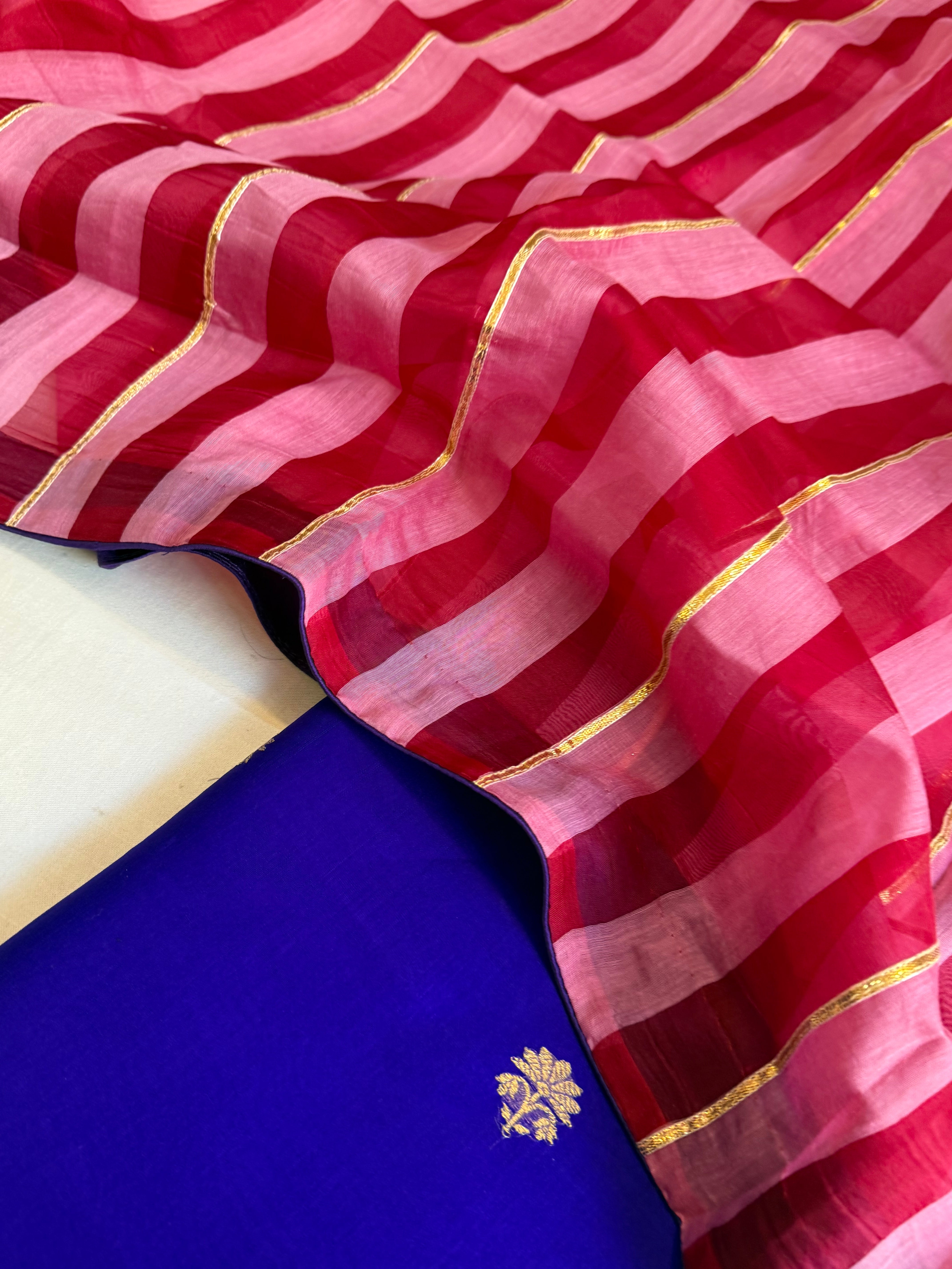 Banarasi kora silk striped kadhwa suit set