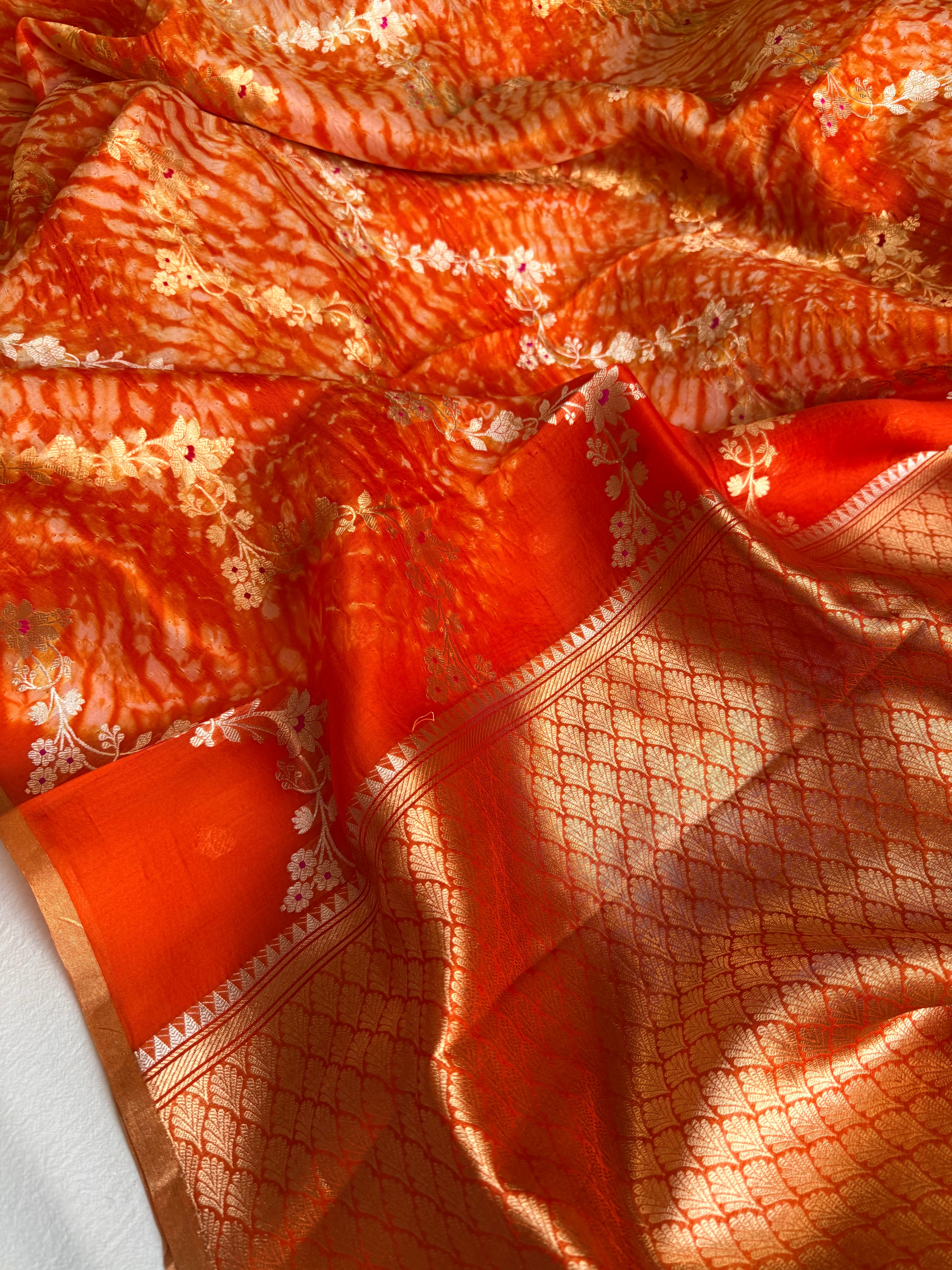 Shibori edit - Banarasi kora silk kadhwa buti shibori hand dyed saree
