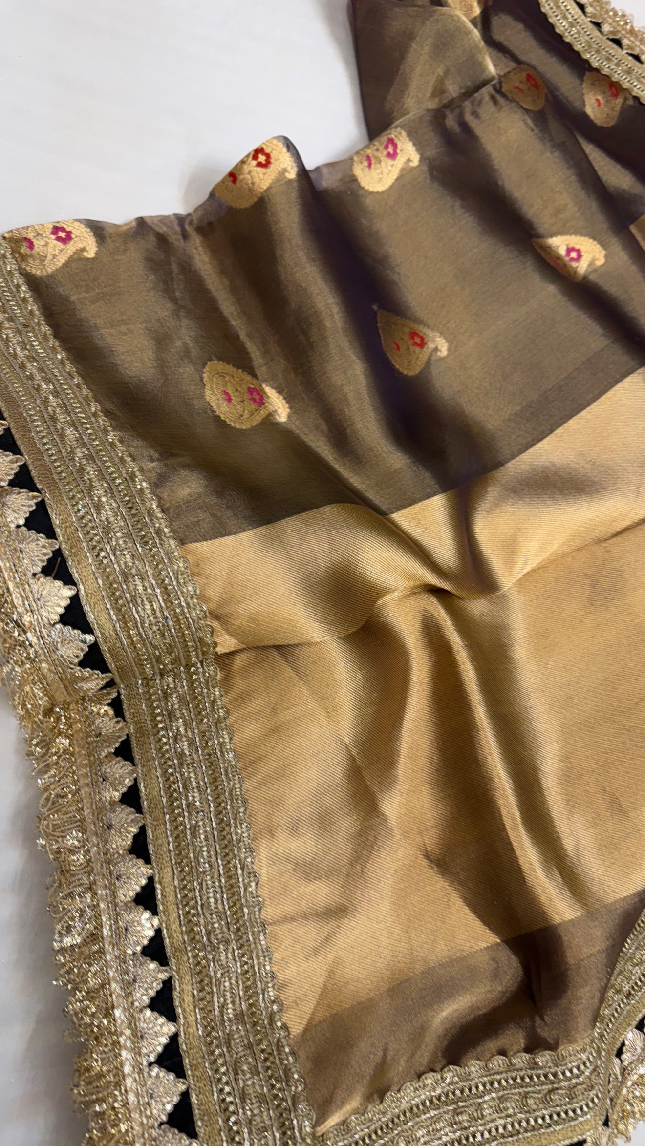 Maharani grey tissue silk kadhwa meenakari buti saree