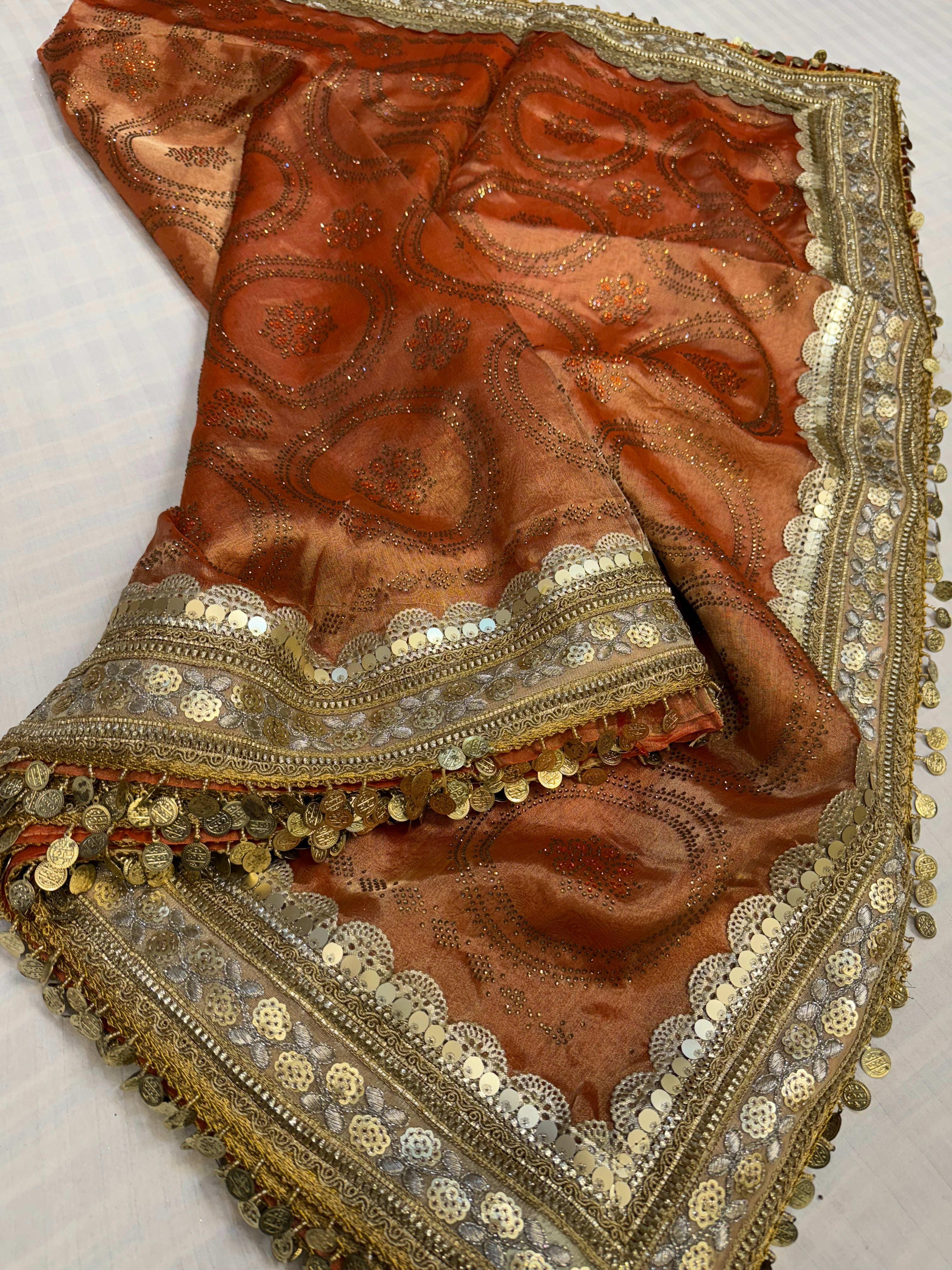 Sitara stonework tangerine orange tissue silk gotapatti saree