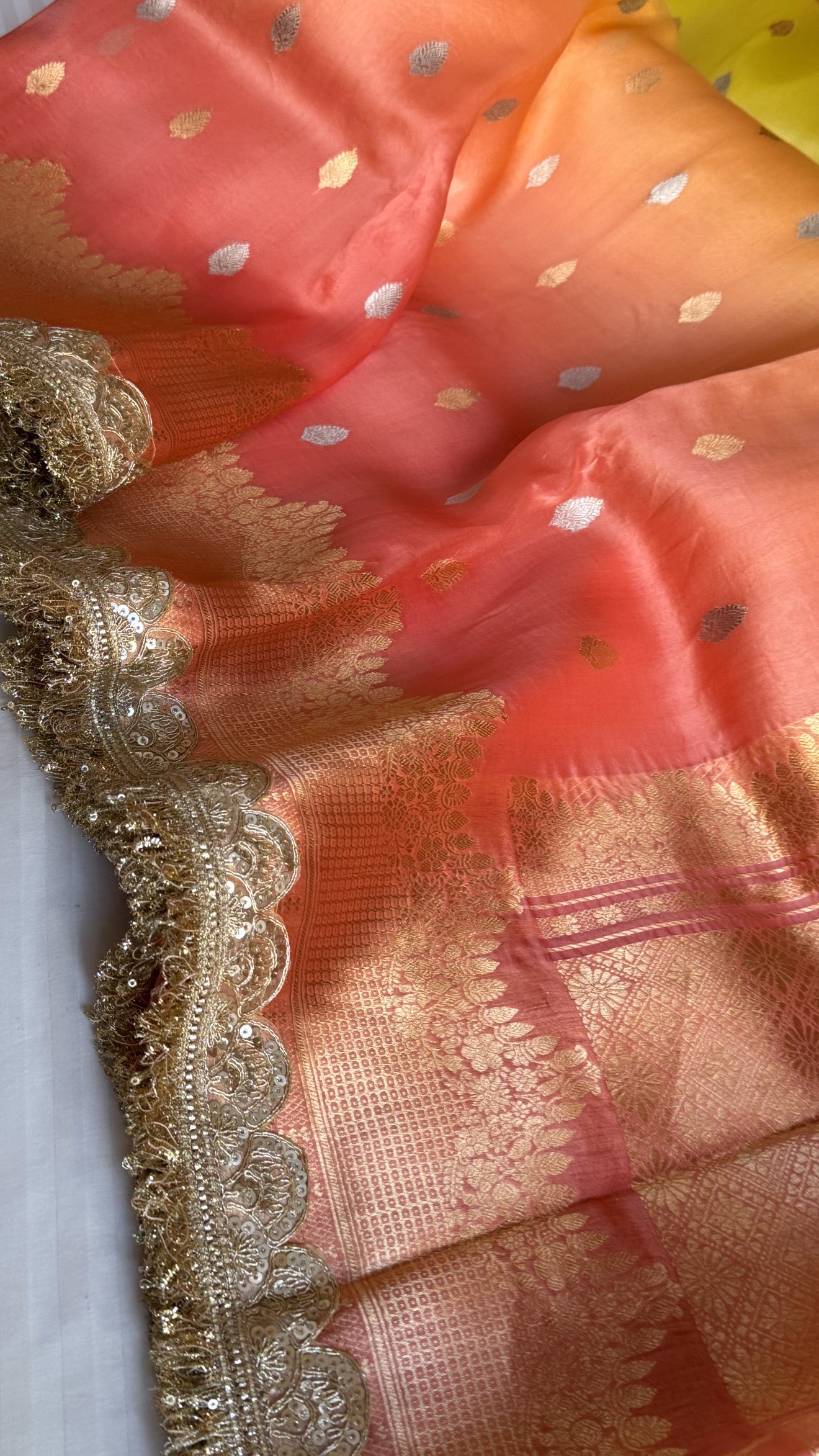 4D shaded multicoloured kora silk banarasi kadhwa saree