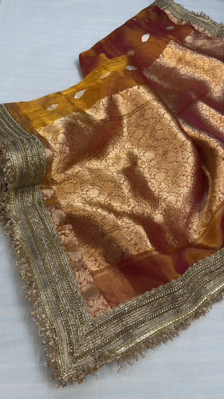 Maharani kanjivaram deep orange tissue silk sarees