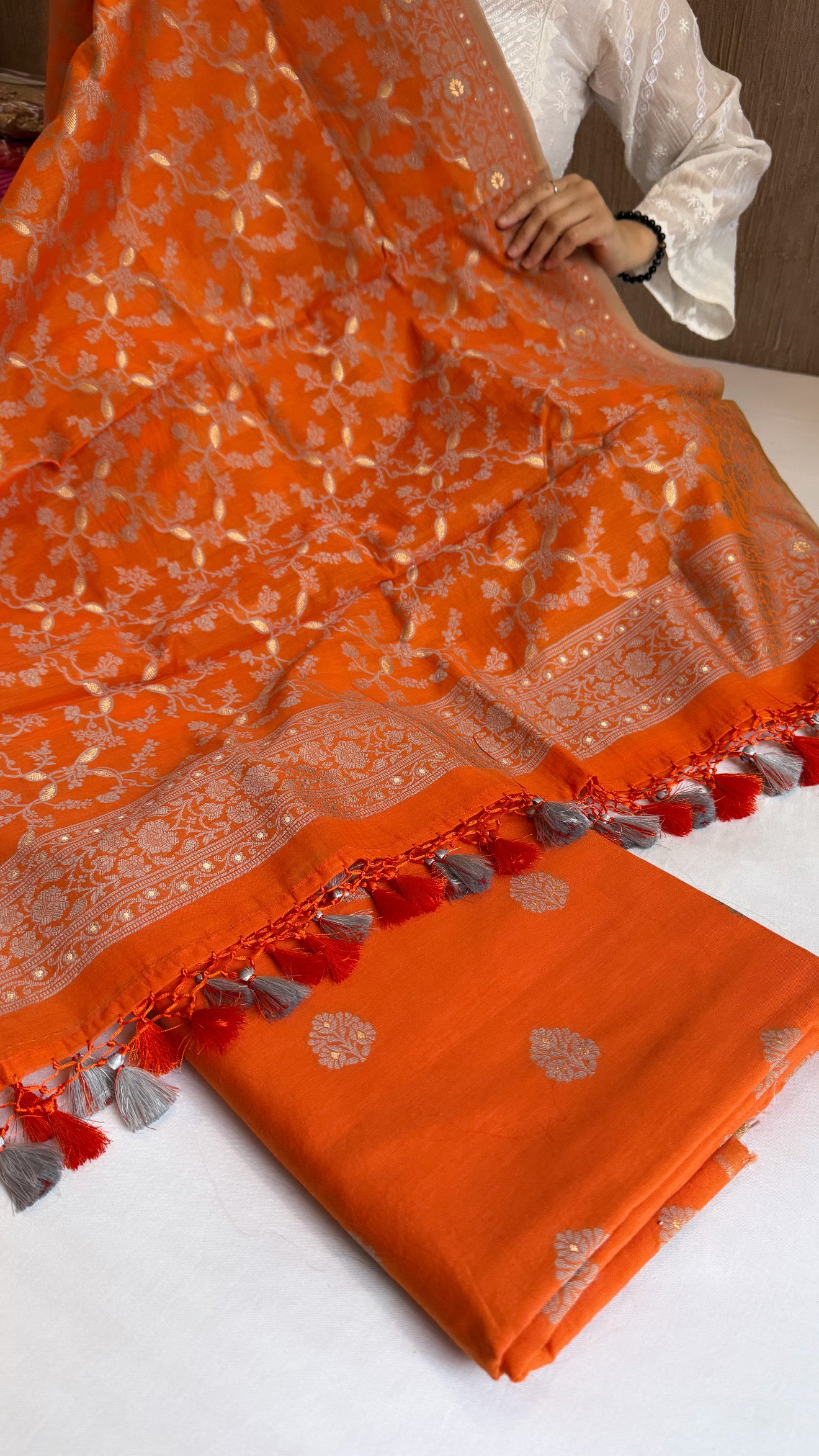 Banarasi cotton resham meenakari suit set