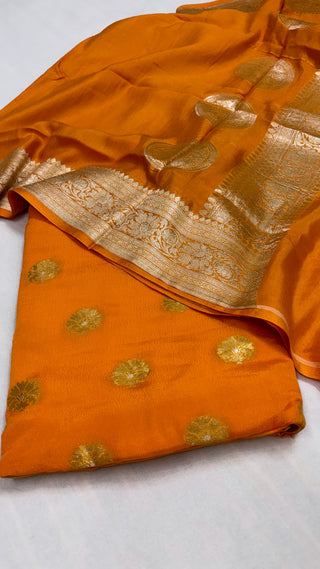 Fanta orange banarasi gorgette kadhwa suit set