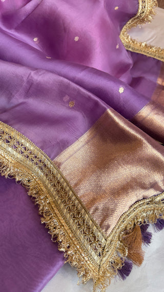 Deep lavender kora silk kadhwa buti gotapatti suit set