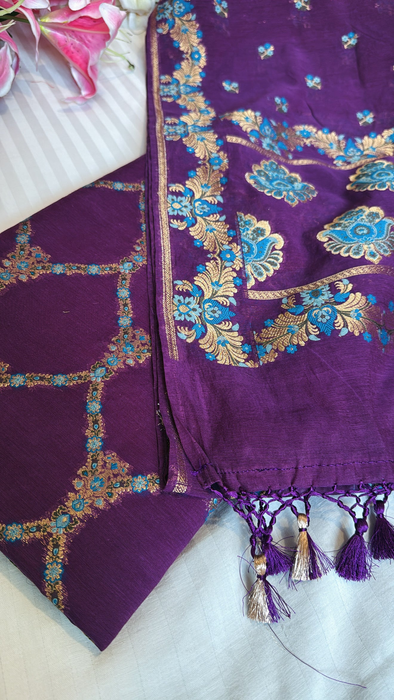 Banarasi cotton silk meenakari kadhwa suit set