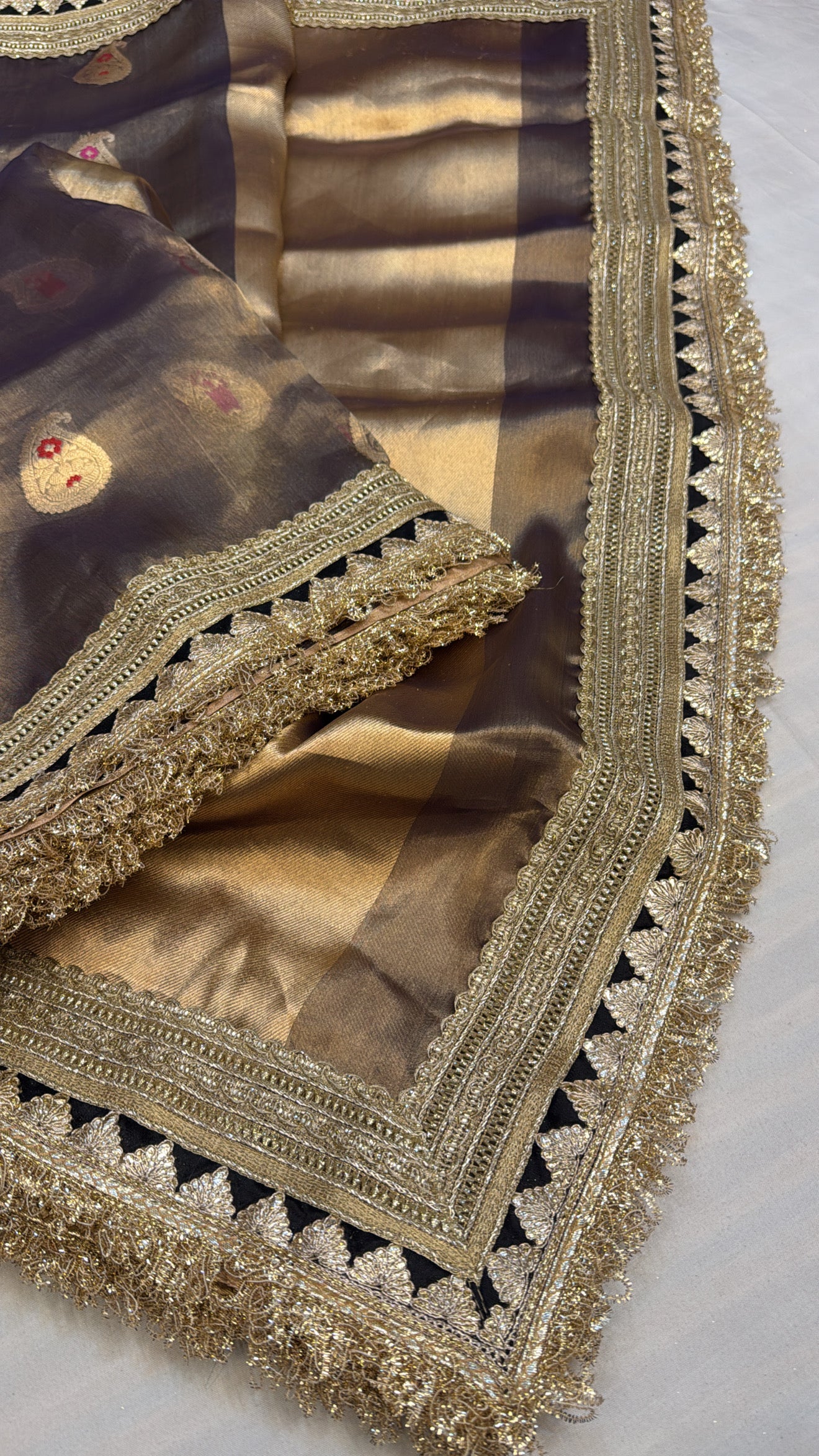 Maharani deep navy antique shade tissue silk saree