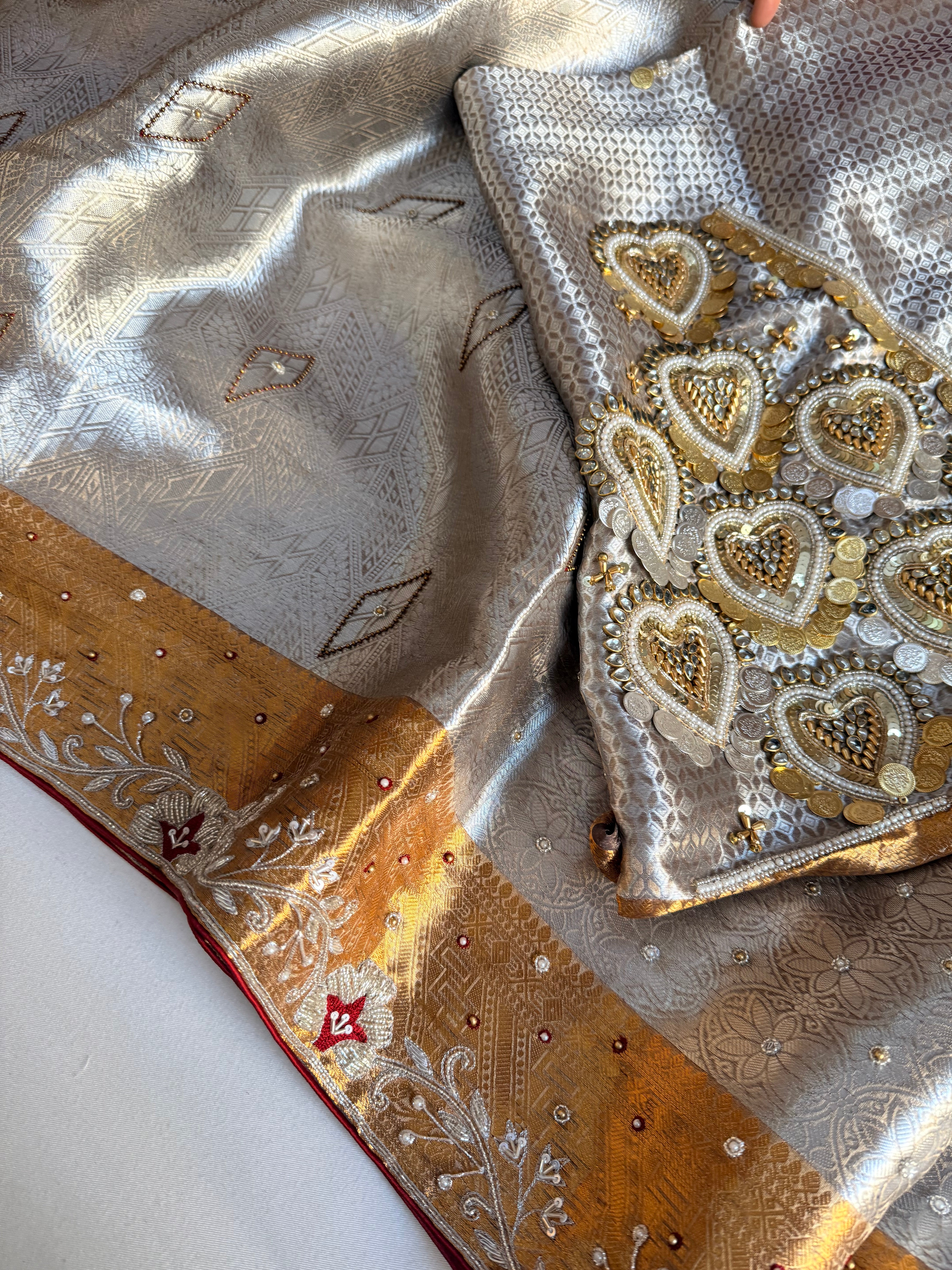 Kanjivaram brocade banarasi tissue silk sona rupa hand embroidered saree