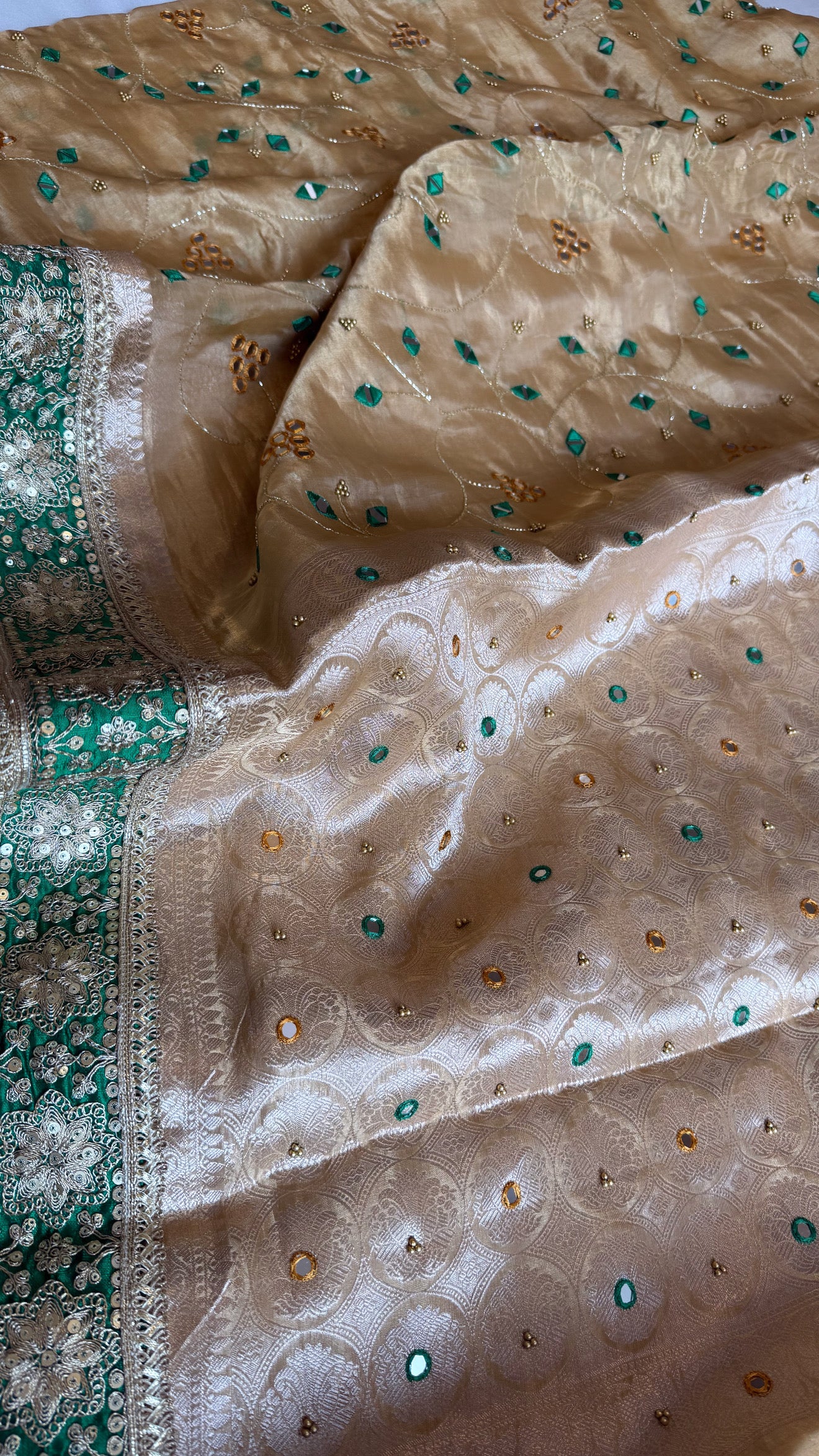 Sheesham edit - Heavy double tissue silk mirror work hand embroidered saree