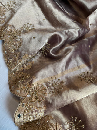 Husn dreamy grey tissue silk heavy hand embroidered saree