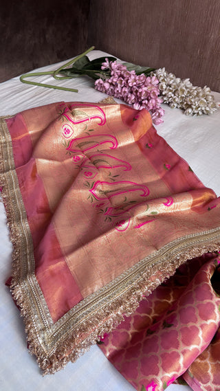 Heeramandi dusty pink tissue silk meenakari suit set