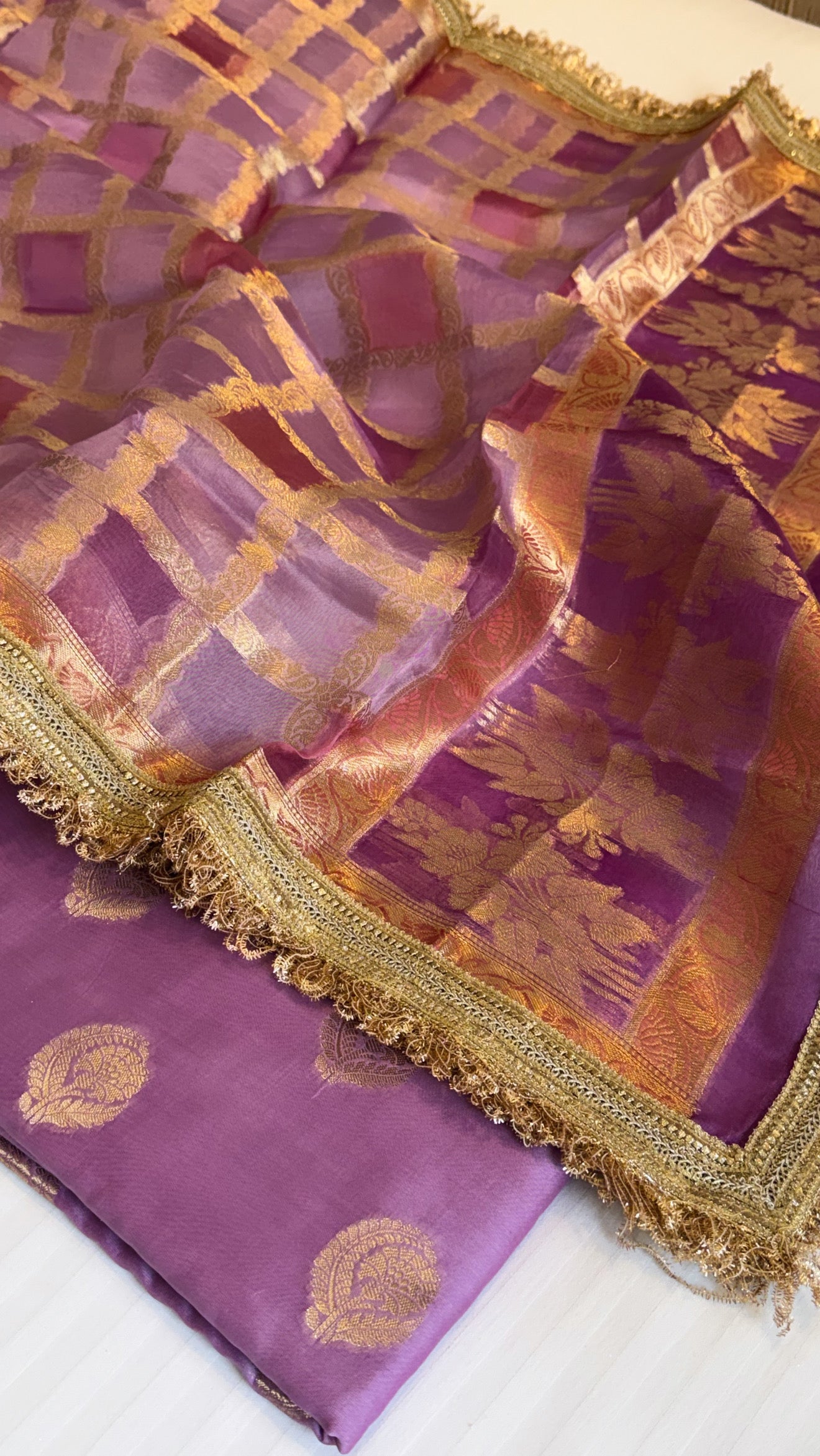 Shades of purple - Kora silk rangkaat kadhwa duppata paired with silk kurta set