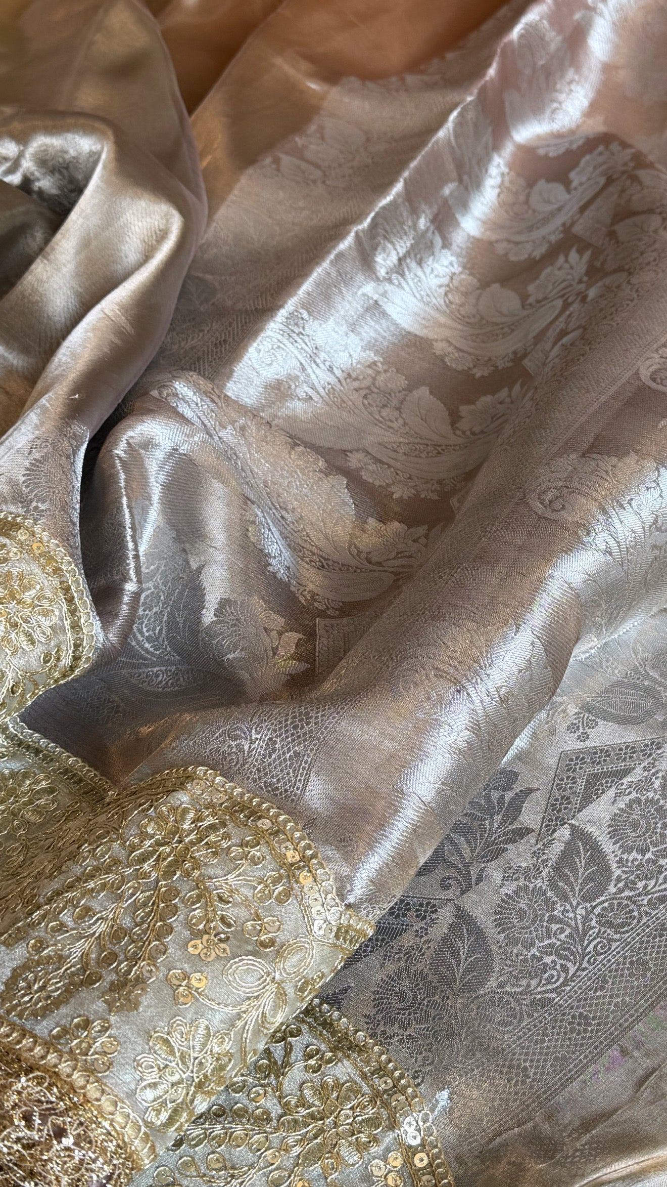 Earthy shades of rang birangi maharani tissue silk kadhwa saree