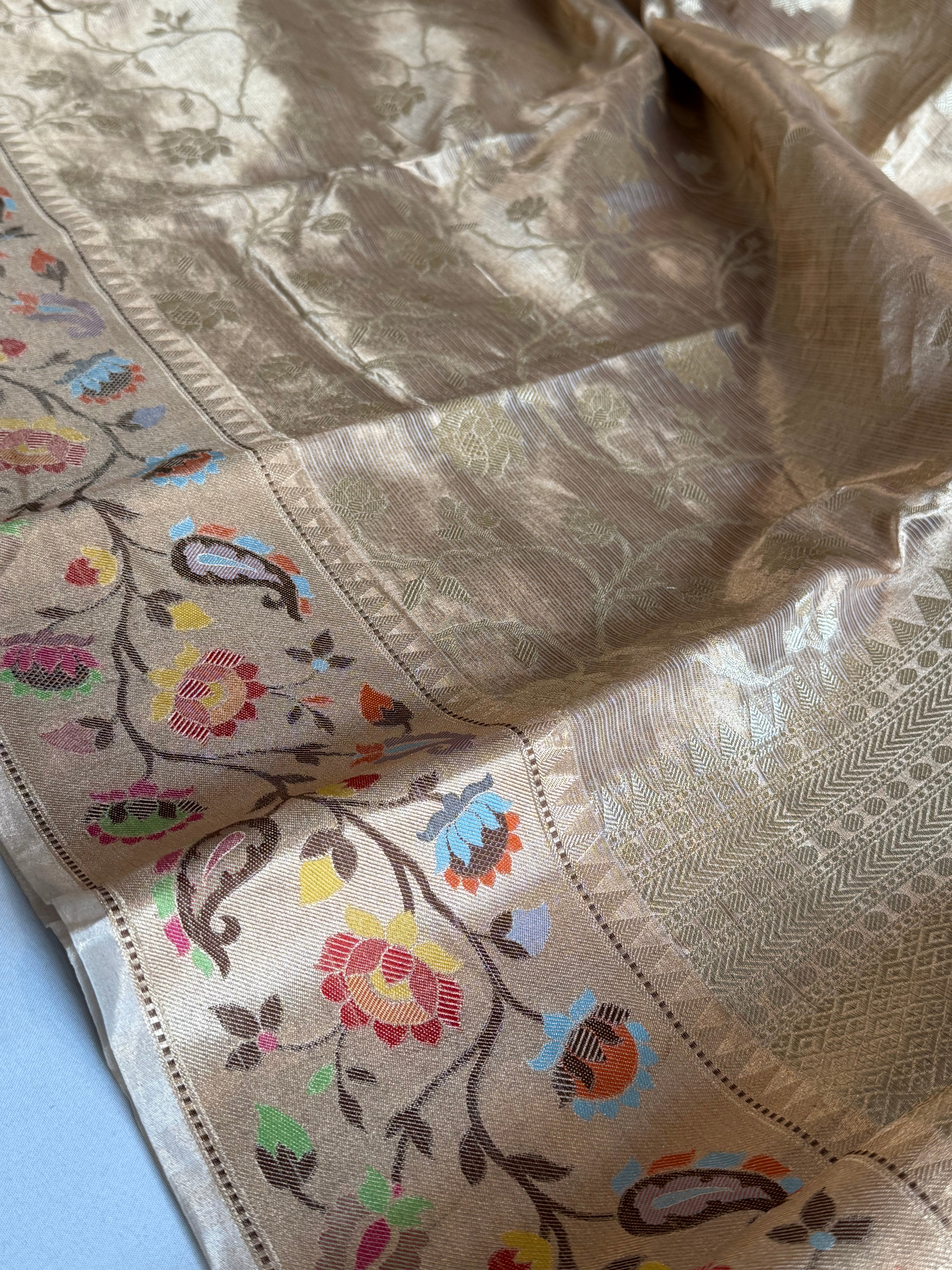 Paithani border kanjivaram banarasi tissue silk meenekari kadhwa saree