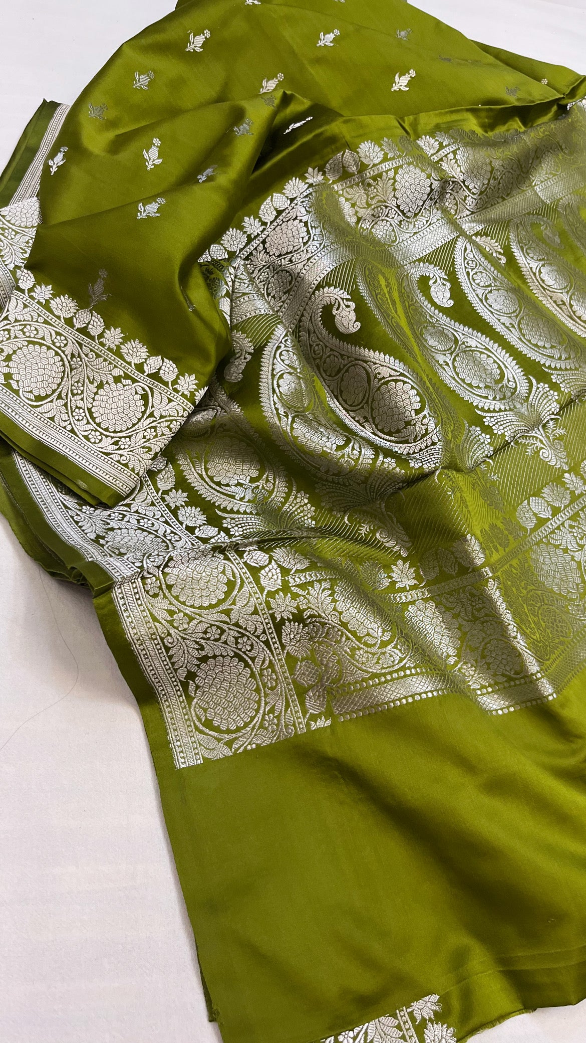 Mehendi green banarasi mashru silk kadhwa buti saree
