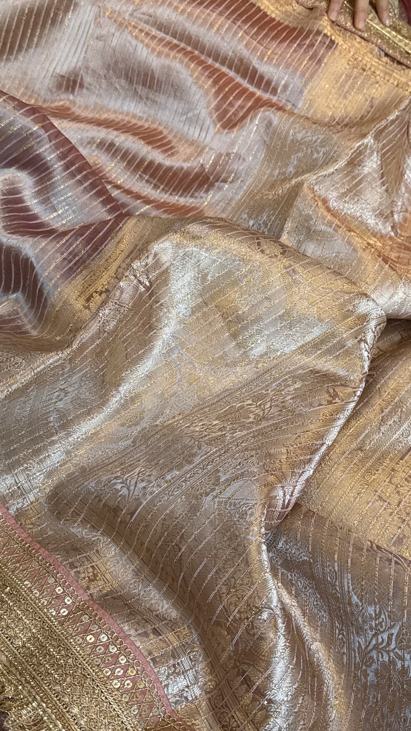 Maharani rang birangi tissue silk zari striped kadhwa saree
