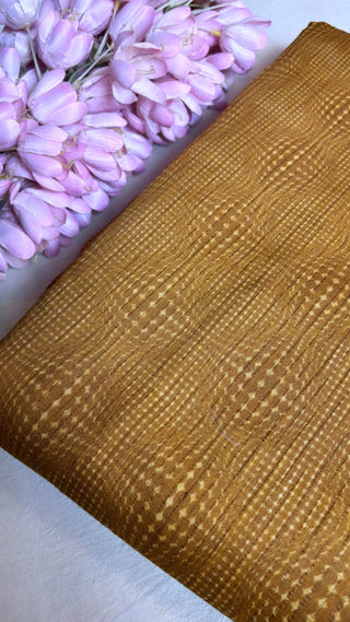 Printed moonga tussar silk kadhwa fabric