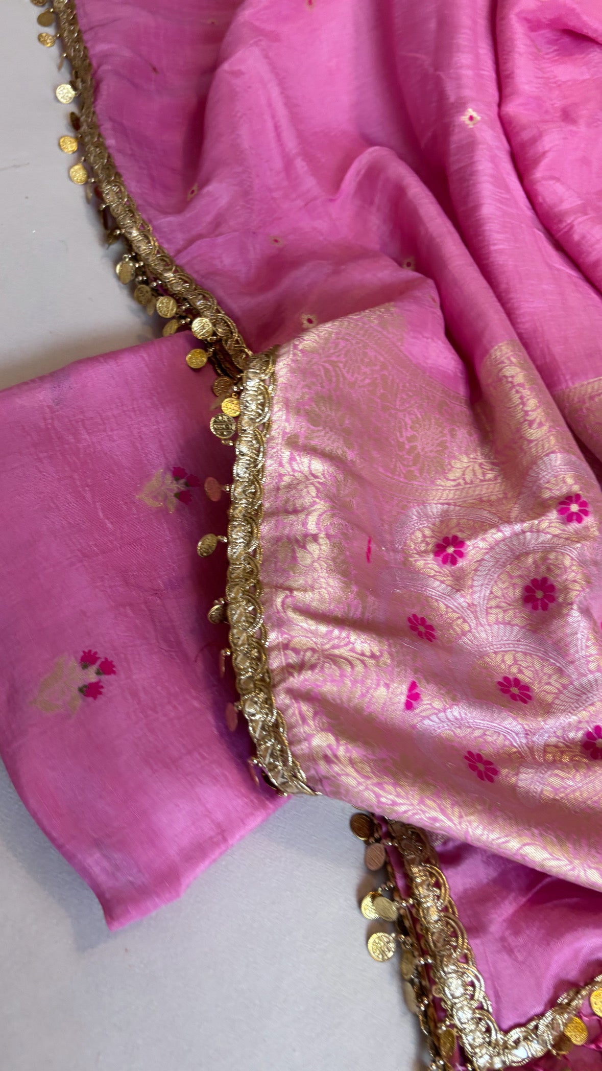 Candy pink linen gorgette suit set