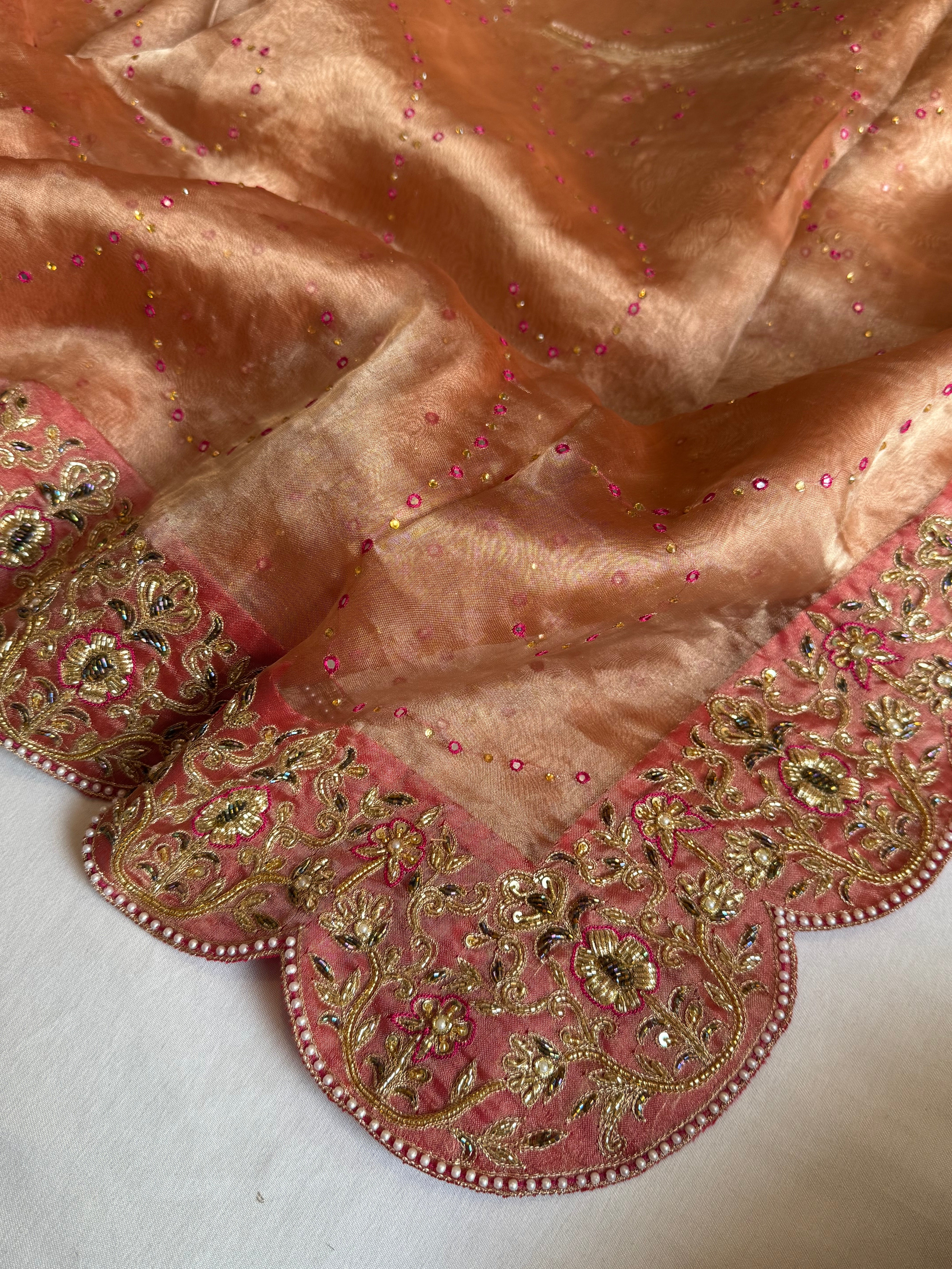 Umrao jaan inspired double diamond tissue silk zardozi work hand embroidered saree