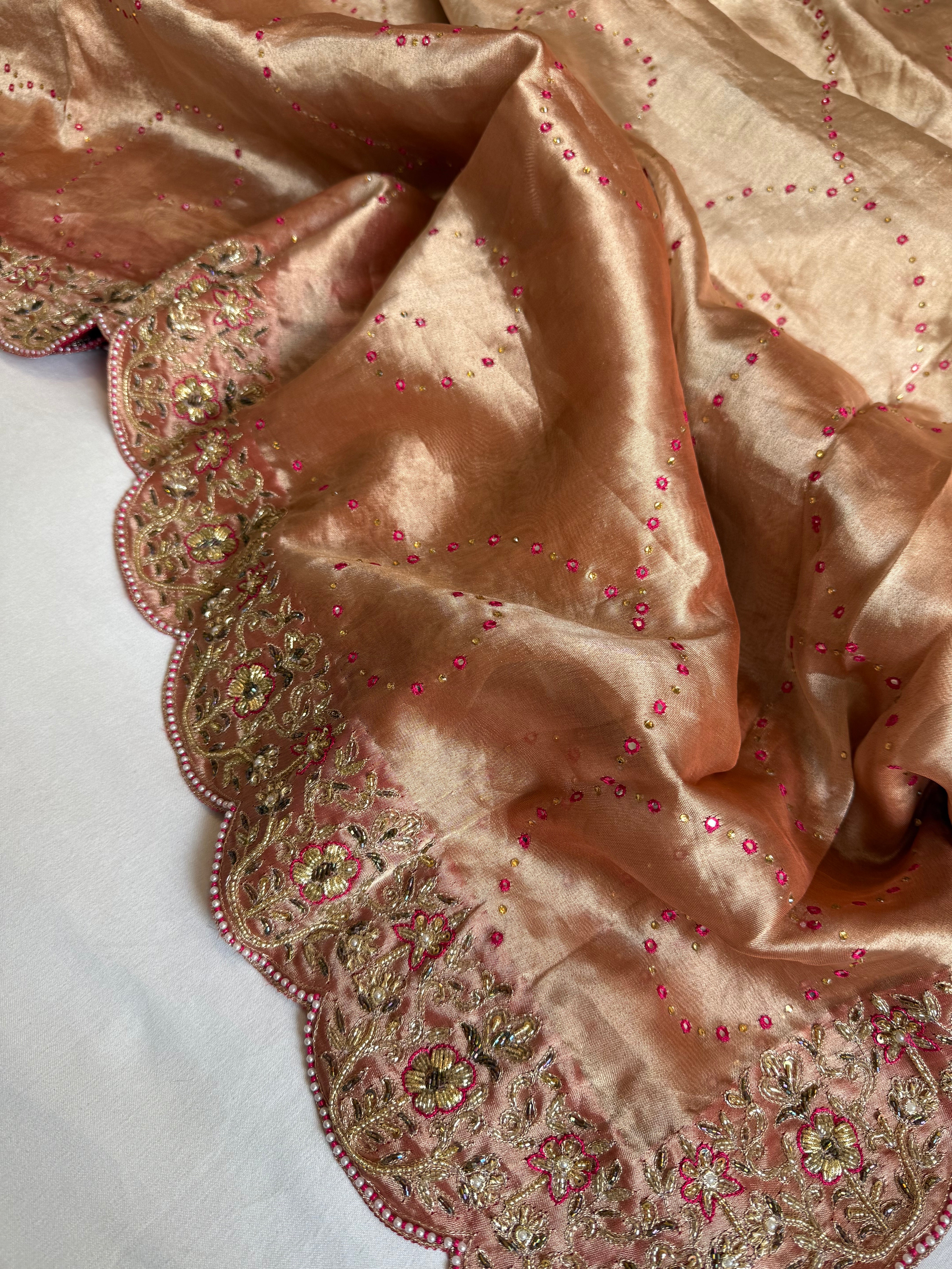 Umrao jaan inspired double diamond tissue silk zardozi work hand embroidered saree