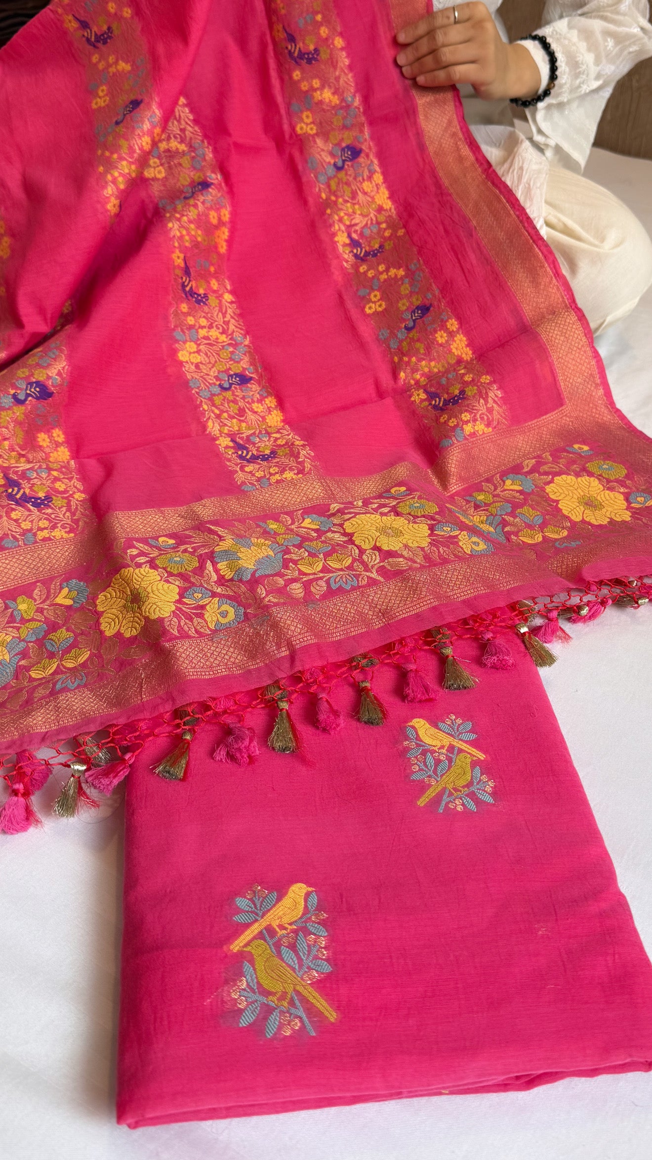 Banarasi cotton resham meenakari suit set