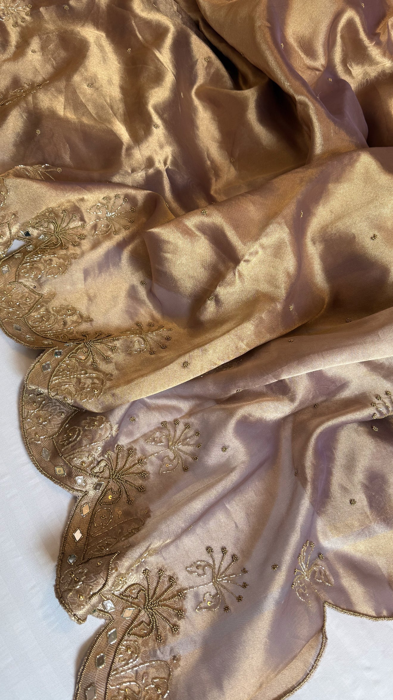 Husn soft lavender tissue silk heavy hand embroidered saree