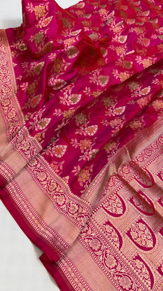 Rani pink katan kadhwa silk heavy jaal meenakari duppata