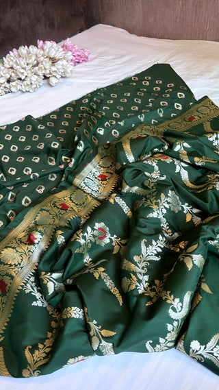 Dark green banarasi mashru silk suit set