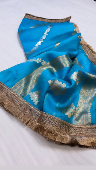 Firozi blue shade leela kora silk jungla saree