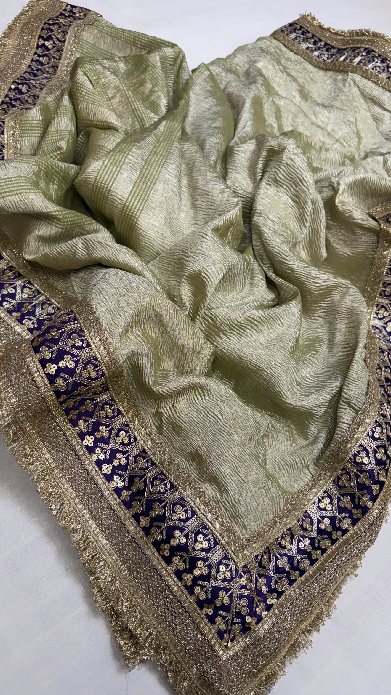 Moonga crushed tissue silk mint green saree