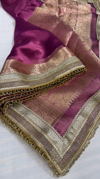 Maharani english pink tissue silk kadhwa saree