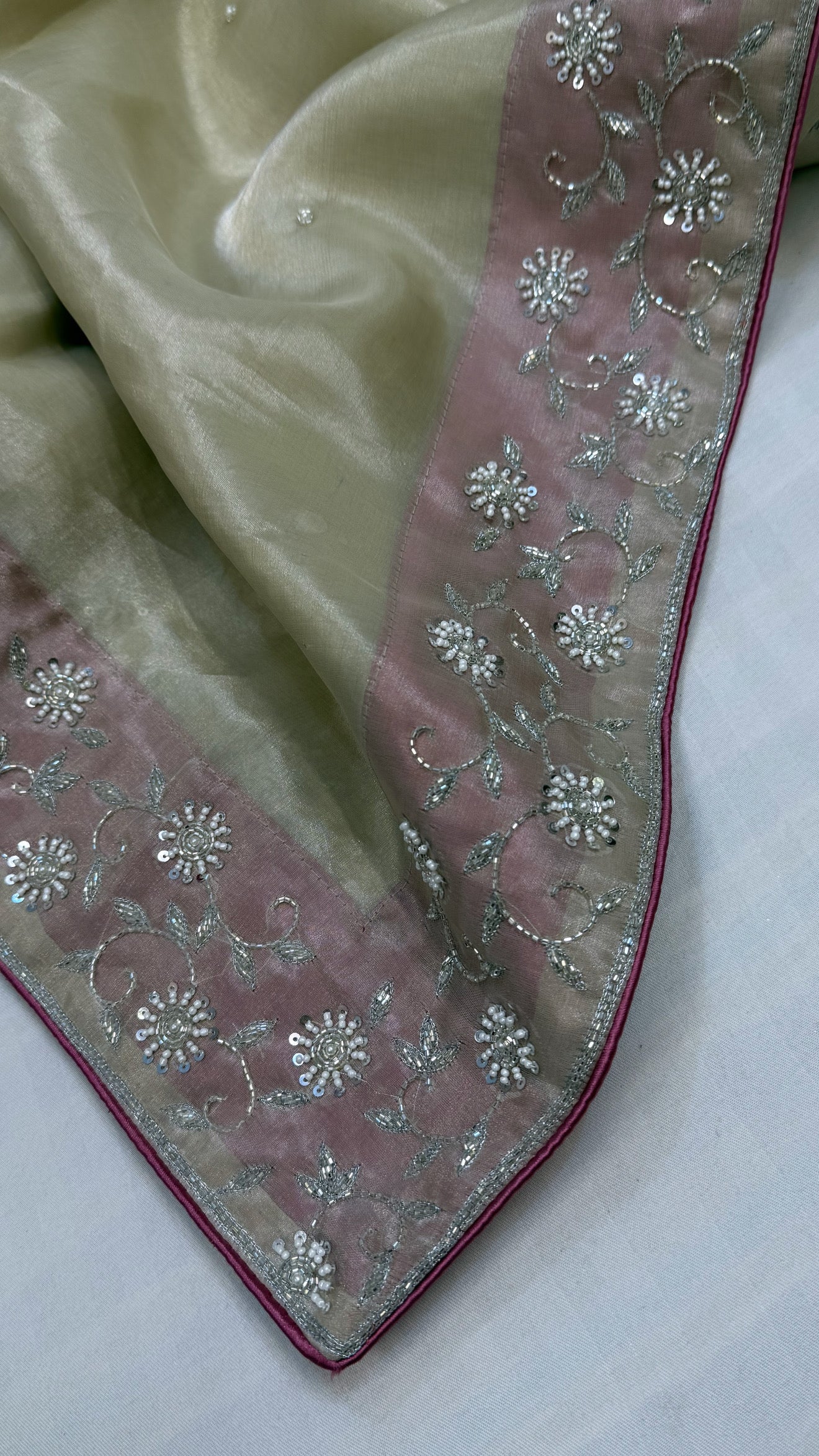 Heere aur moti edit - Ivory pearl work diamond tissue silk heavy hand embroidered saree