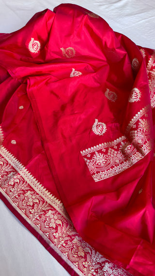 Banarasi red katan silk kadhwa suit set