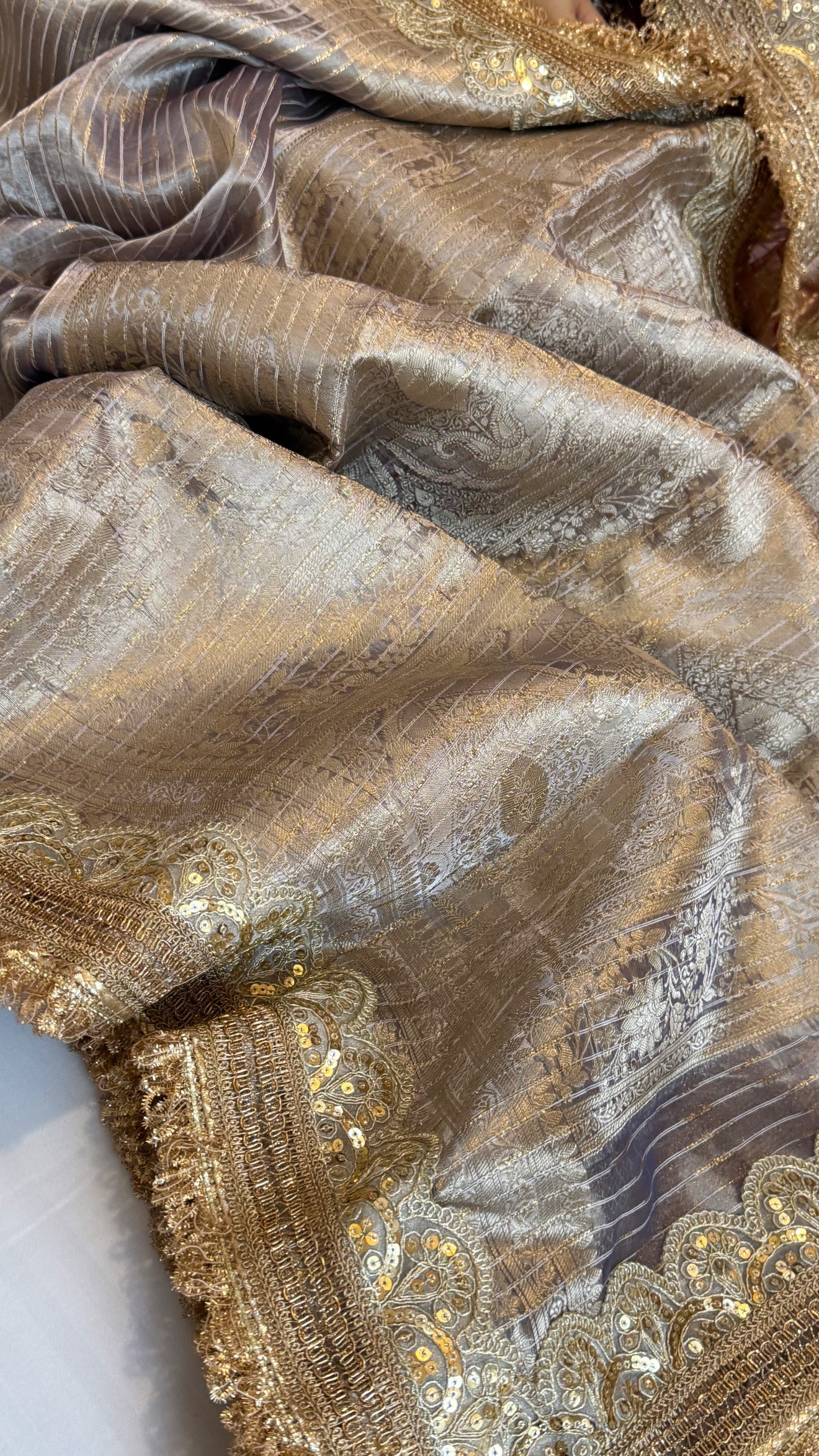Maharani rang birangi tissue silk zari striped kadhwa saree