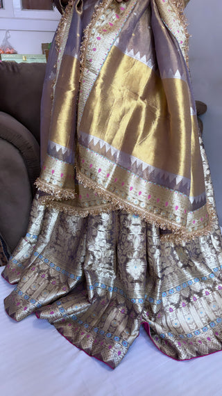 Lavender tissue silk kali wala lehenga