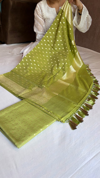 Mehendi green moonga silk kadhwa kohniya duppata suit set