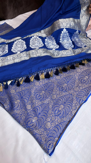 Royal blue moonga brocade silk suit set