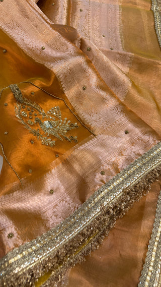 Cocktail edit sarees - Metallic haldi gold tissue silk heavy hand embroidered saree