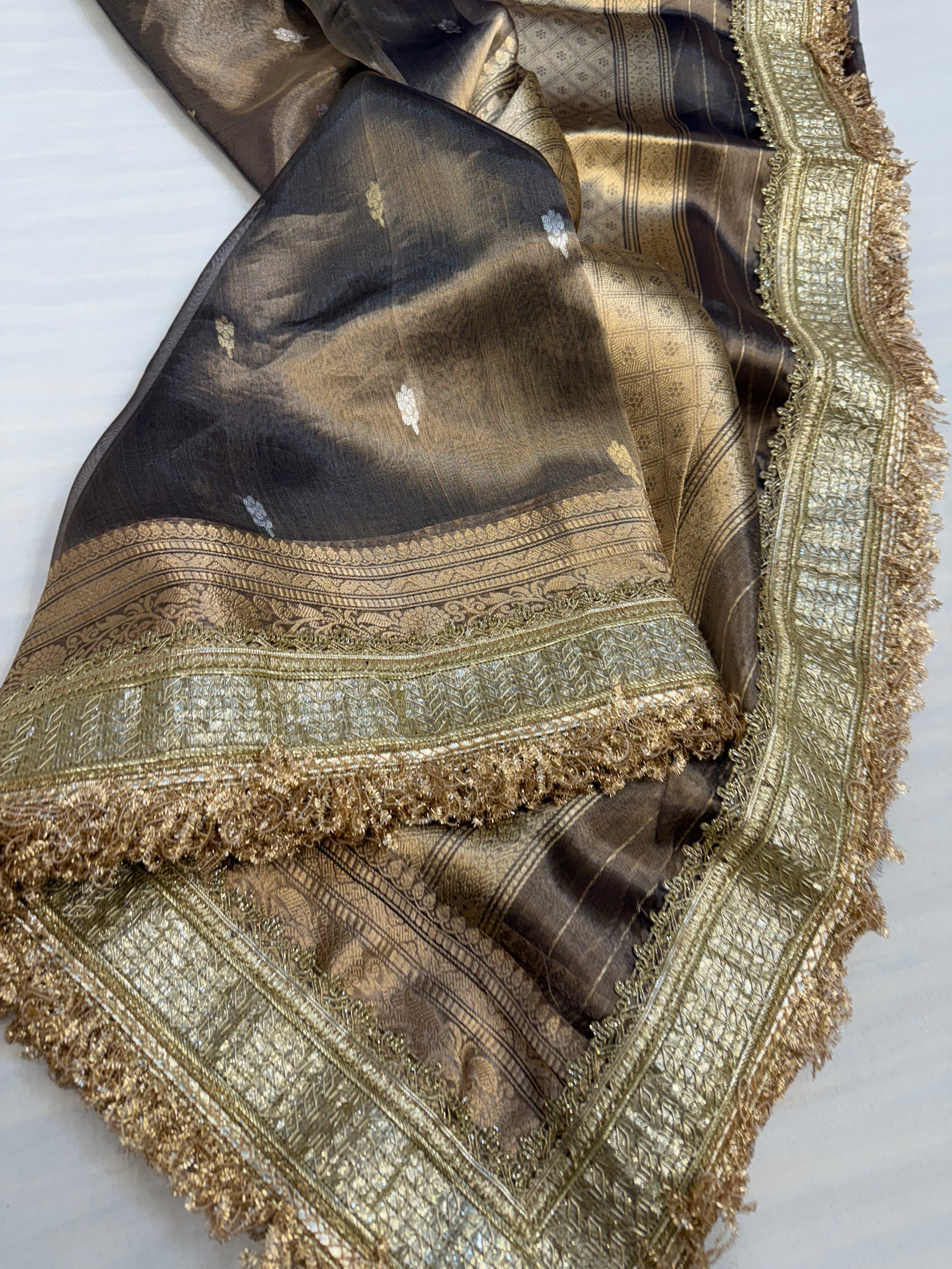 Mint gold maharani tissue silk kadhwa saree