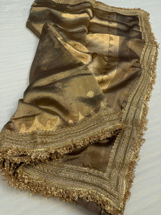 Metallic gold maharani tissue silk kadhwa buti saree