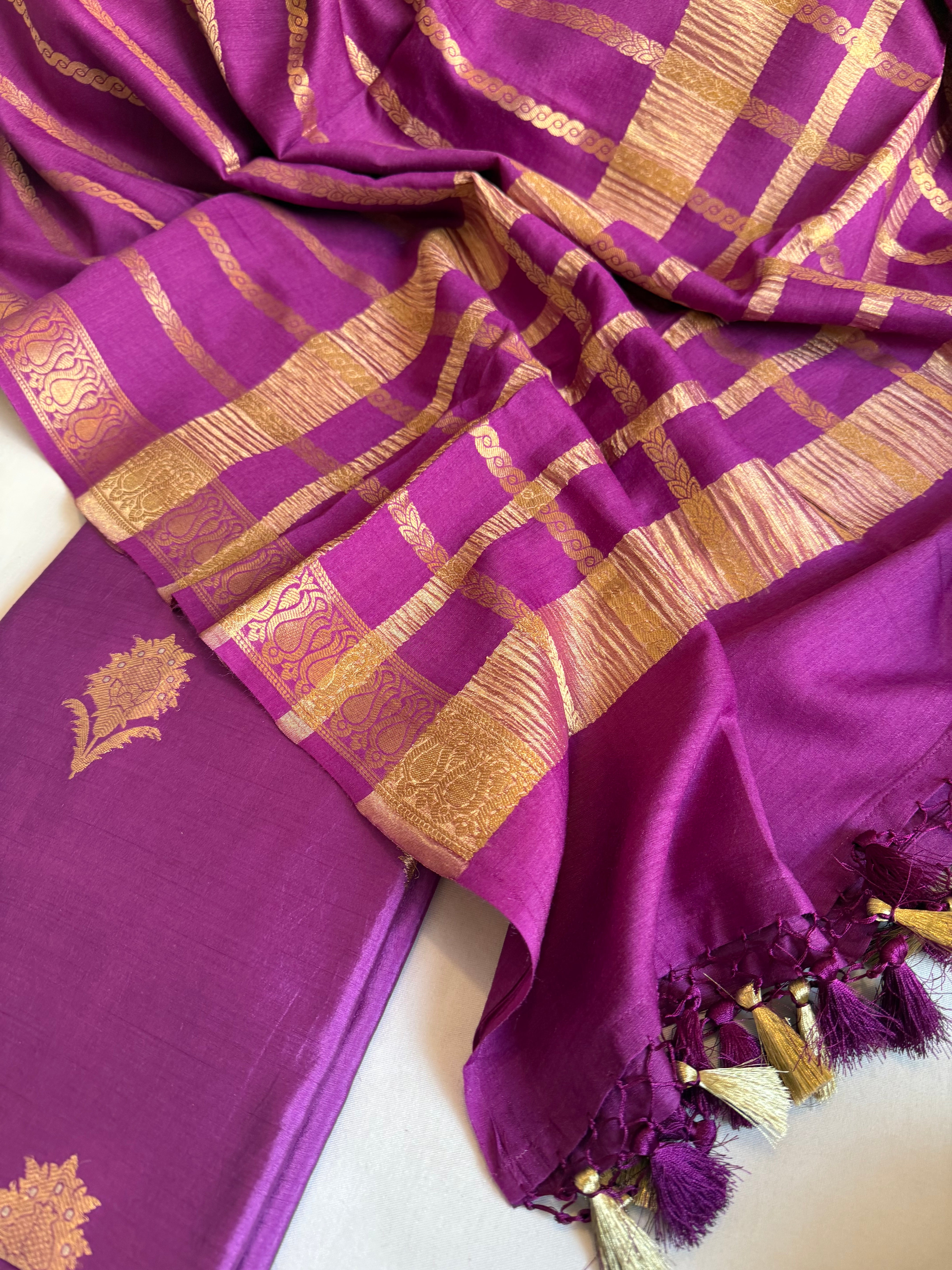 Chiniya silk purple kadhwa buti suit set