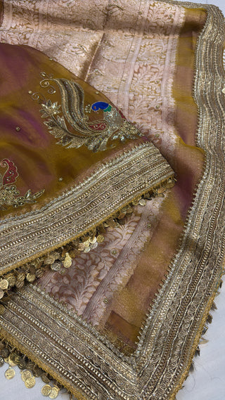 Husn dusty lilac tissue silk hand embroidered saree