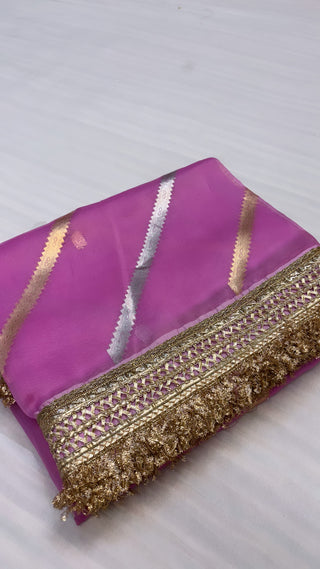 Pink sky shade leela kora silk jungla saree