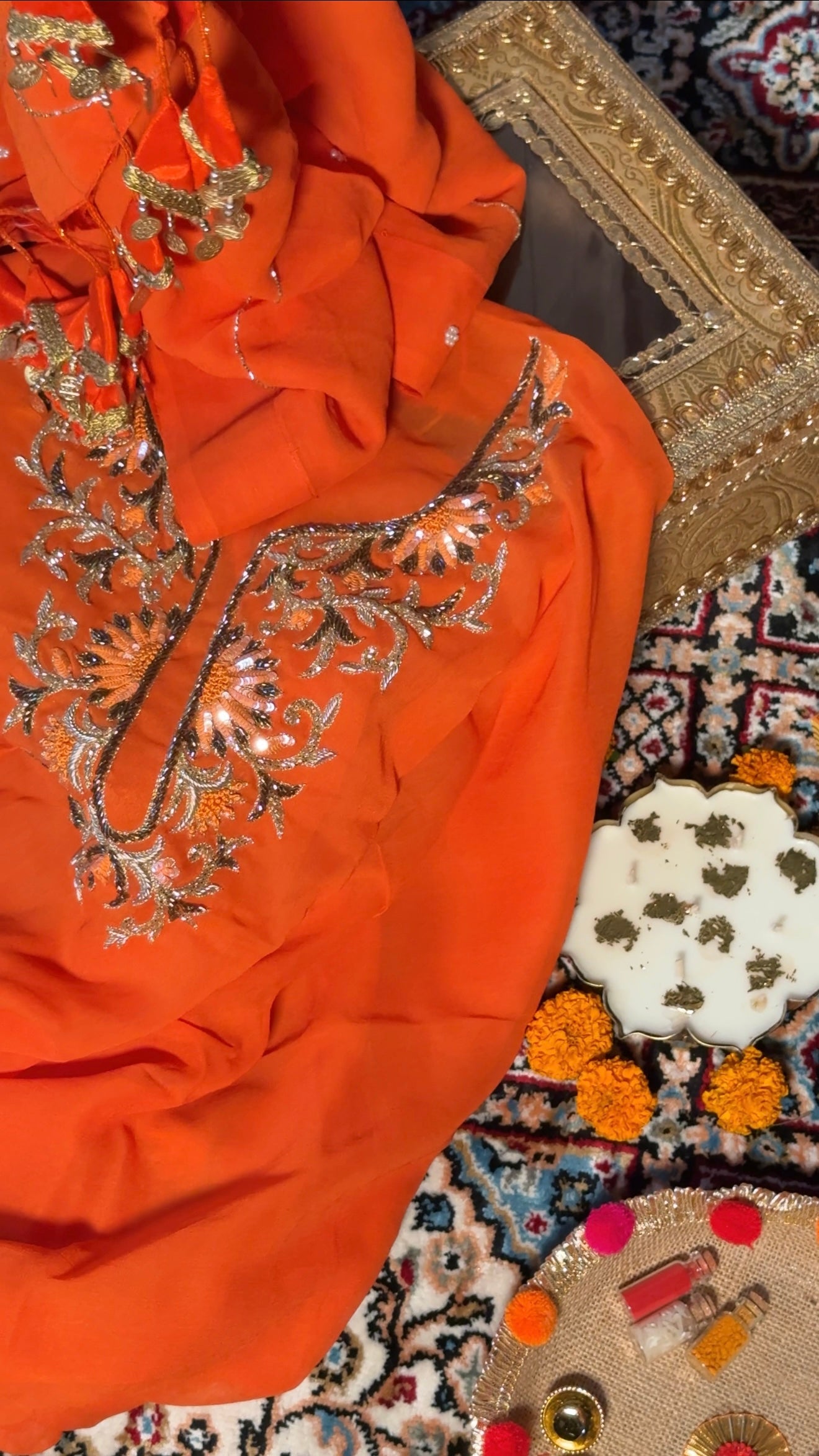 Rakhi special tangy fanta orange banarasi gorgette kadhwa suit set